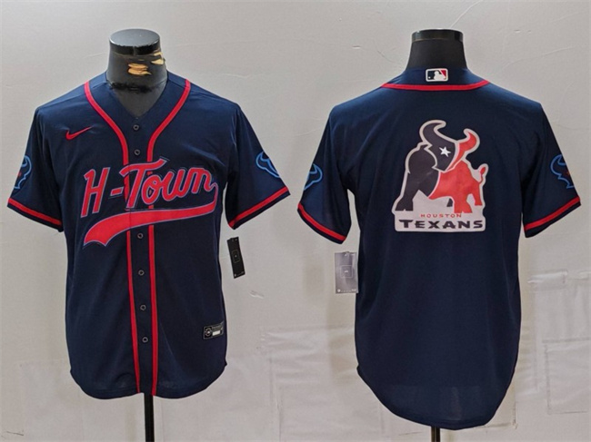 Men's Houston Texans Team Big Logo Navy With Patch Cool Base Stitched Baseball Jersey Men's Houston Texans Team Big Logo Navy With Patch Cool Base Stitched Baseball Jersey